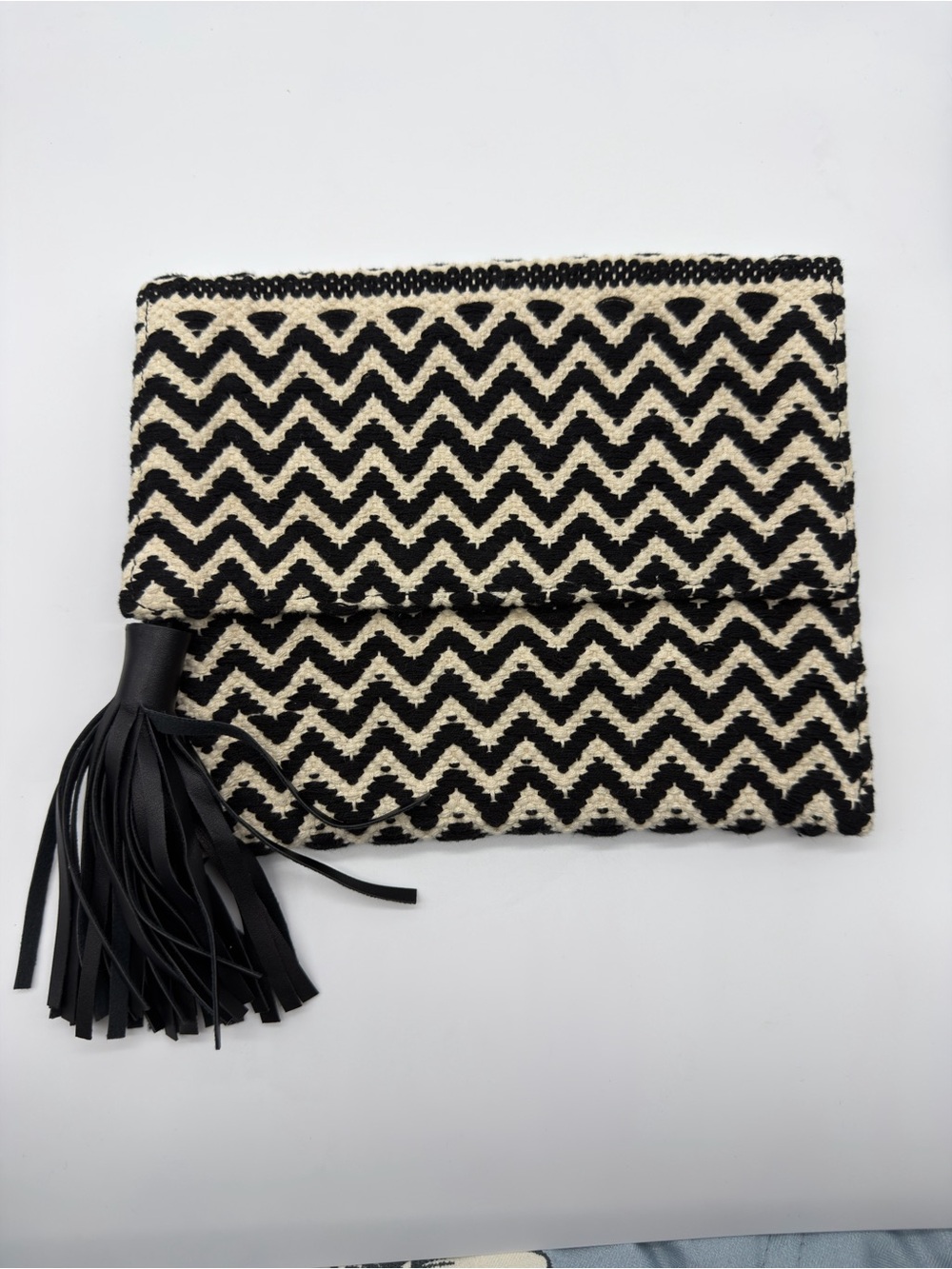 Rebecca Minkoff Black & Cream Zigzag Tassel Clutch